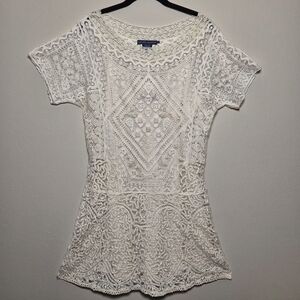Ralph Lauren RARE Prarie Cottagecore Lace Crotchet White Mini Dress With Slip S